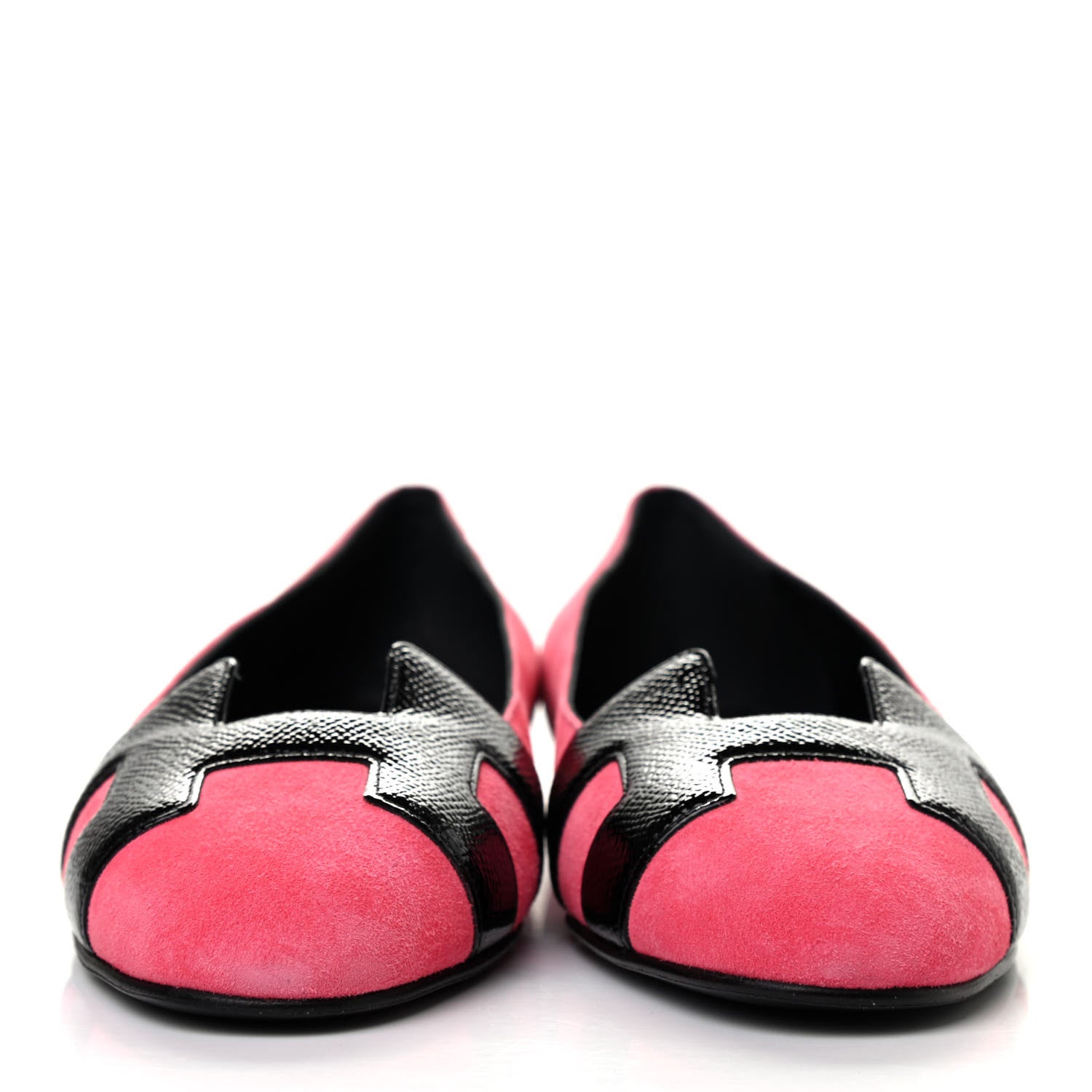 Hermes Velvet Goatskin Patent Epsom Nice Ballerina Flats 37.5 Fuchsia Black 2 of 7