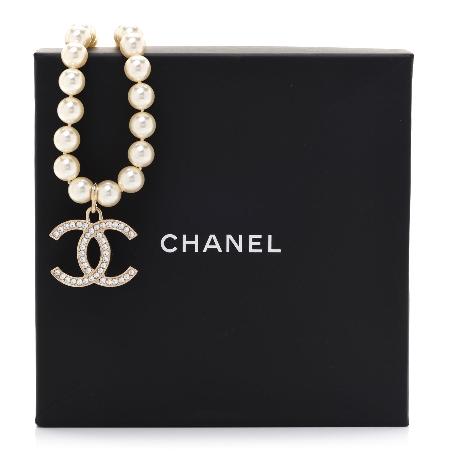 Pearl Crystal CC Airpods Necklace Gold
