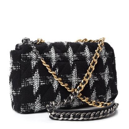 Chanel Tweed Quilted Large Chanel 19 Flap Black White 3 of 10
