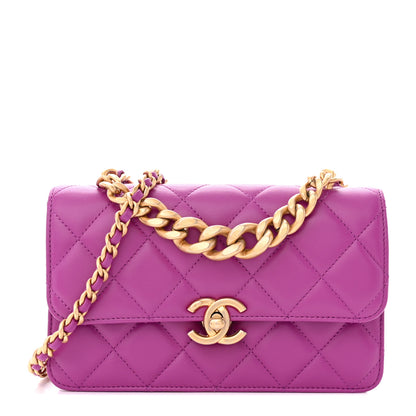 Chanel Calfskin Quilted Mini Dual Handle Chain Flap Bag Purple 1 of 14