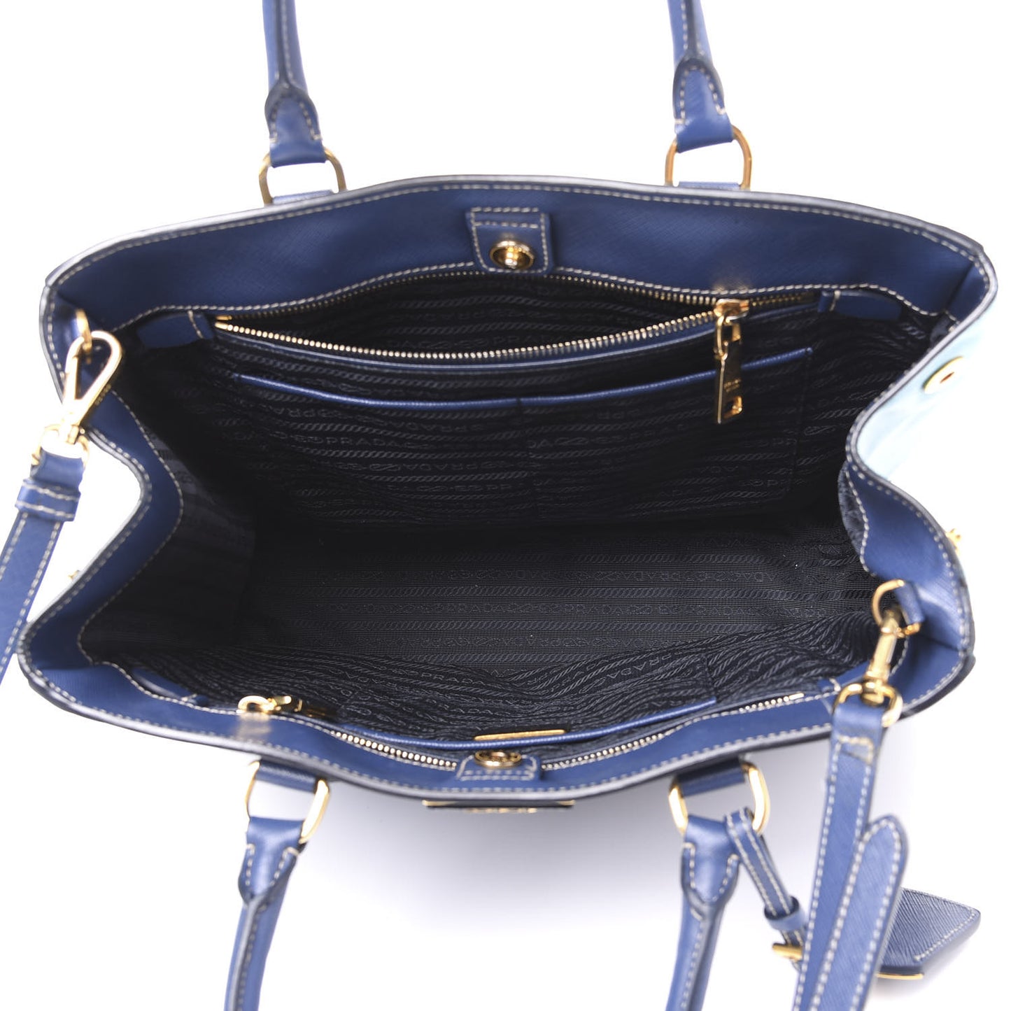 Saffiano Lux Medium Bi-Color Tote Bluette Turchese