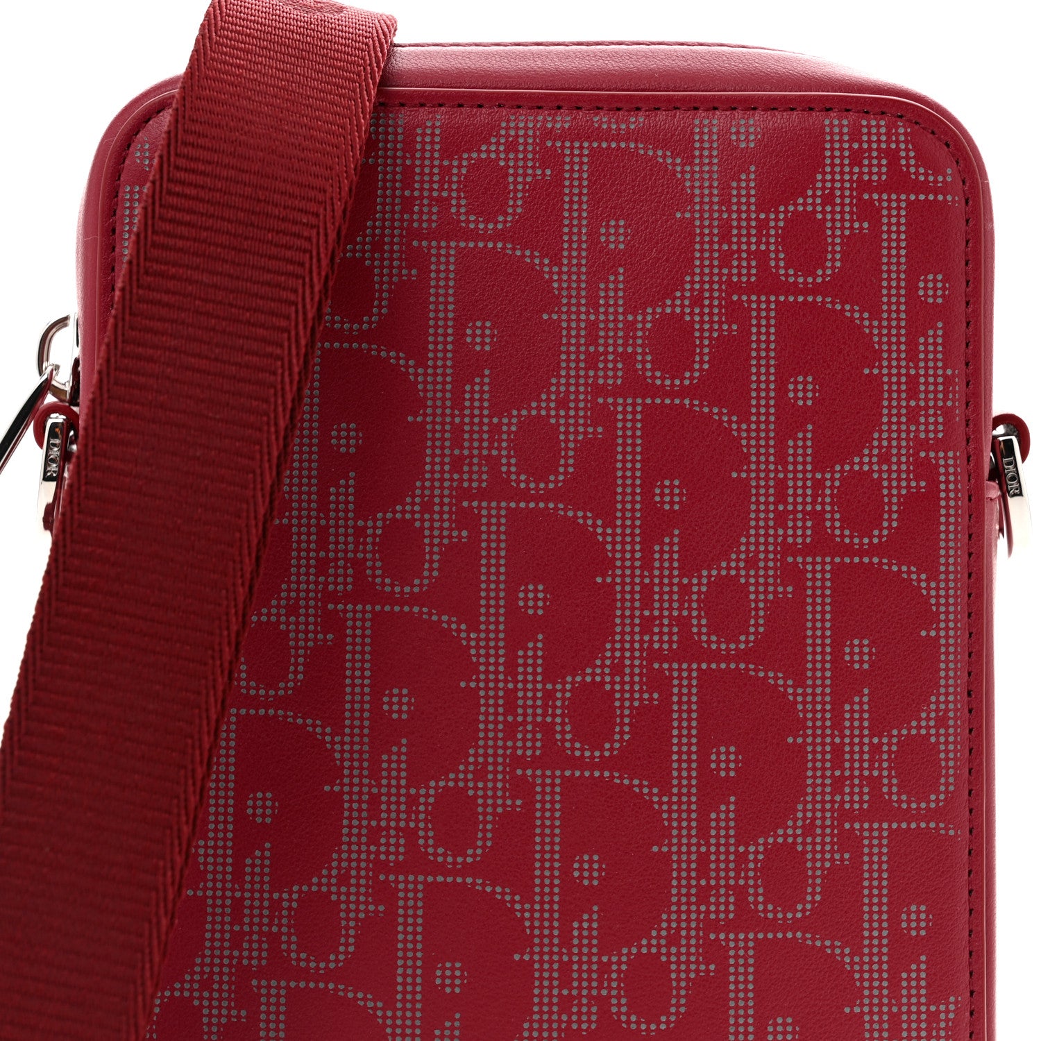 Christian Dior Calfskin Oblique Galaxy Perforated World Tour Messenger Pouch Red White 8 of 10