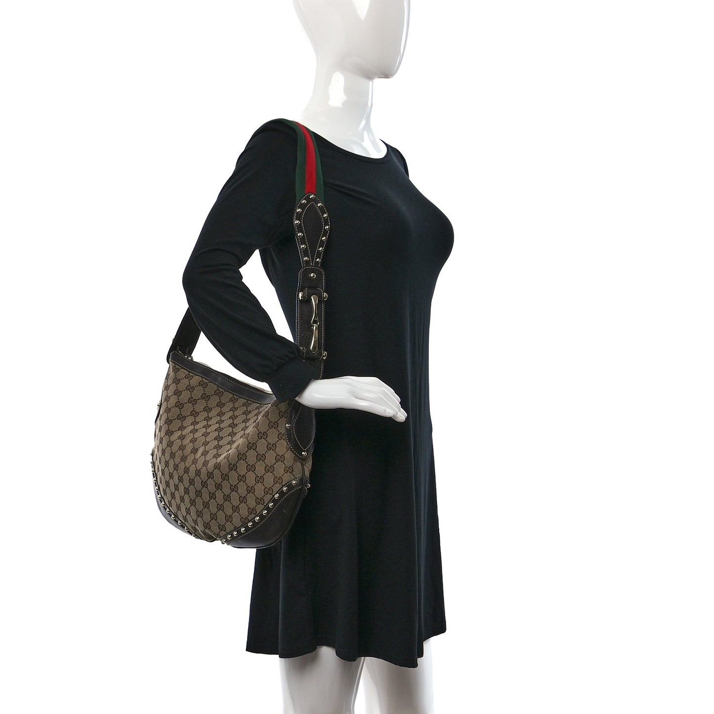 Monogram Web Studded Pelham Shoulder Bag Dark Brown