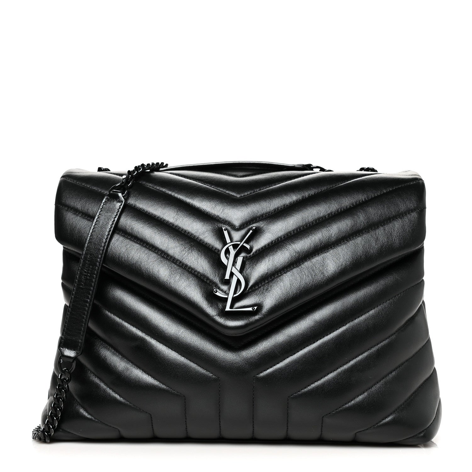 Saint Laurent Calfskin Y Quilted Monogram Medium Loulou Chain Satchel Black 1 of 12