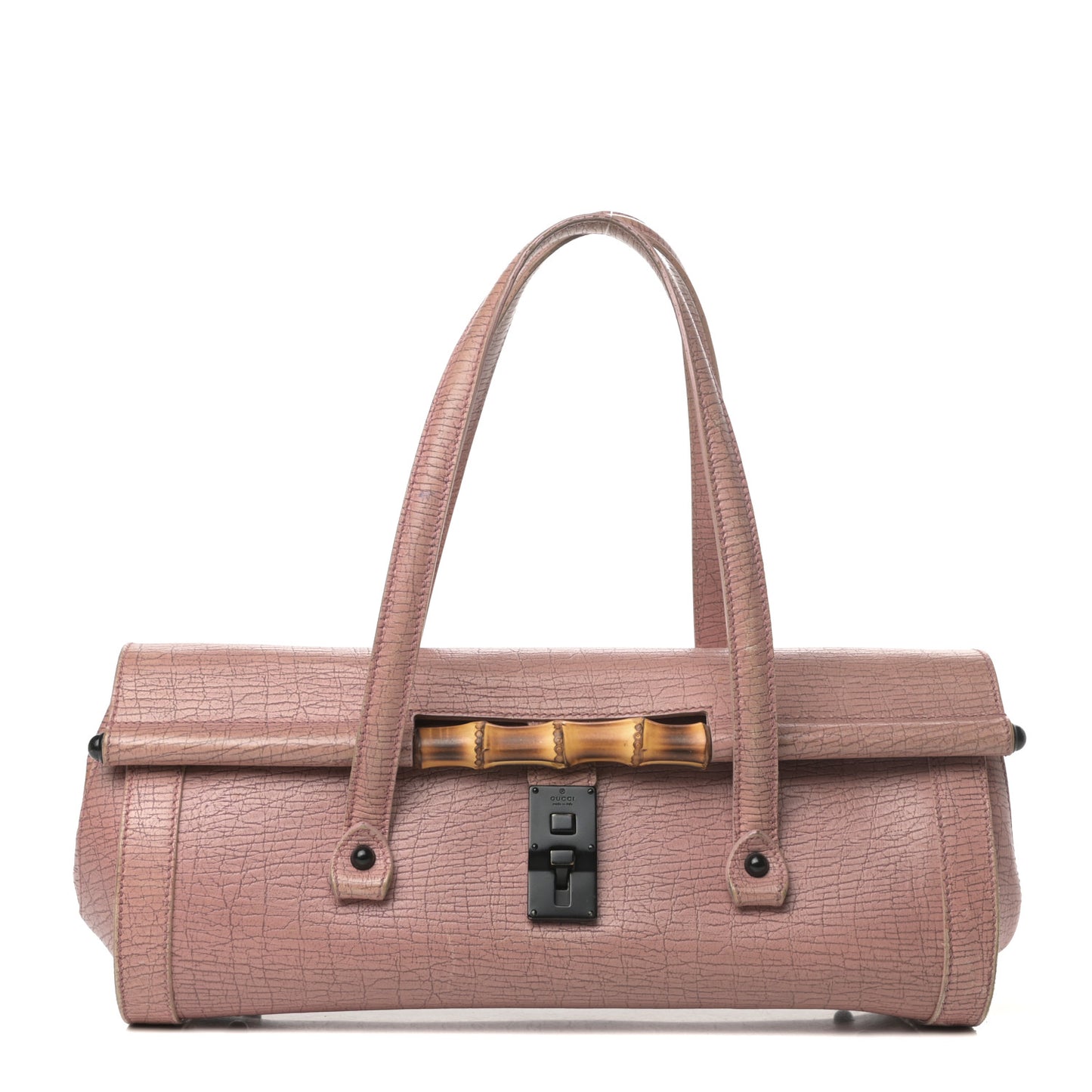 Calfskin Bamboo Bullet Satchel Carmine Rose