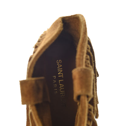 Saint Laurent Suede New Western 80 Fringe Ankle Boots 37 Tan 7 of 9