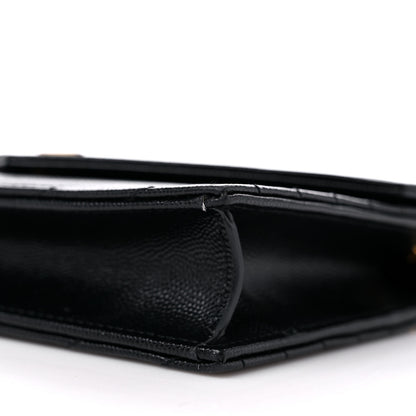 Saint Laurent Grain De Poudre Matelasse Chevron Monogram Envelope Chain Wallet Black 9 of 9