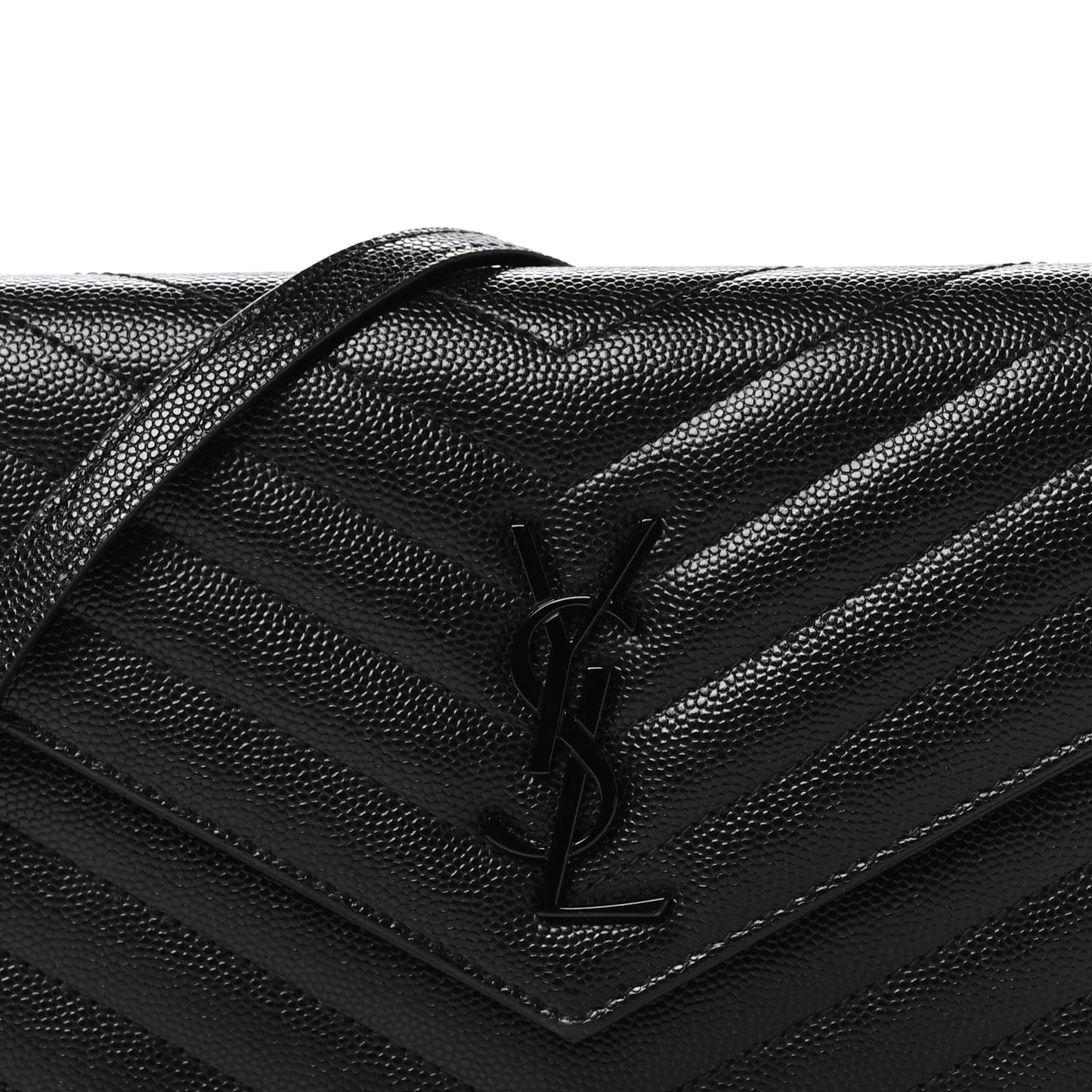 Grain De Poudre Matelasse Chevron Monogram Monochrome Envelope Chain Wallet Black