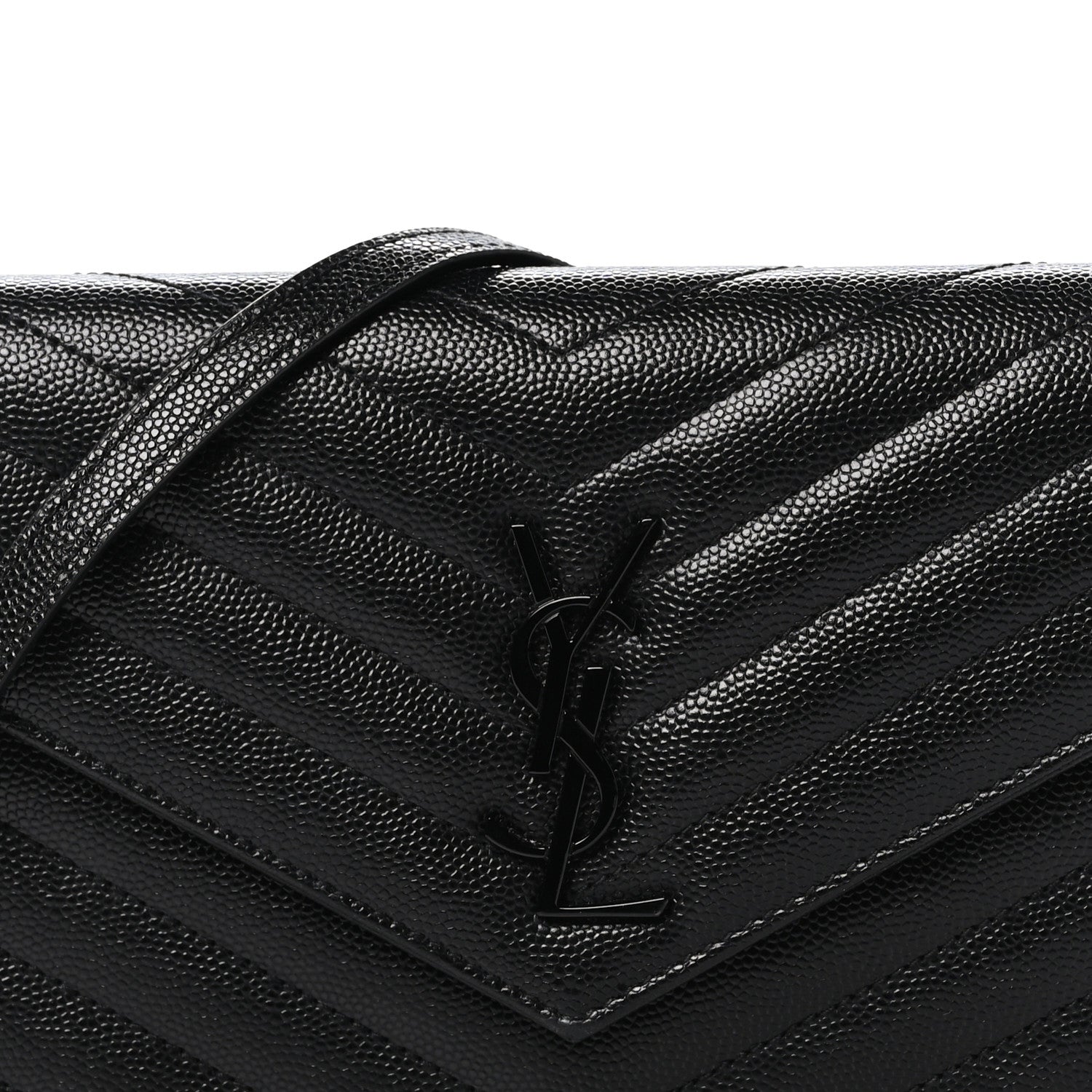 Saint Laurent Grain De Poudre Matelasse Chevron Monogram Monochrome Envelope Chain Wallet Black 8 of 10