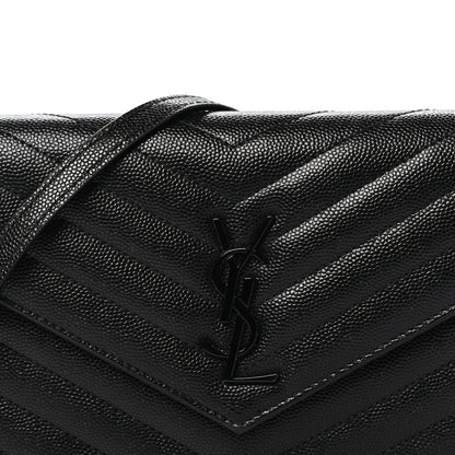 Saint Laurent Grain De Poudre Matelasse Chevron Monogram Monochrome Envelope Chain Wallet Black 8 of 10
