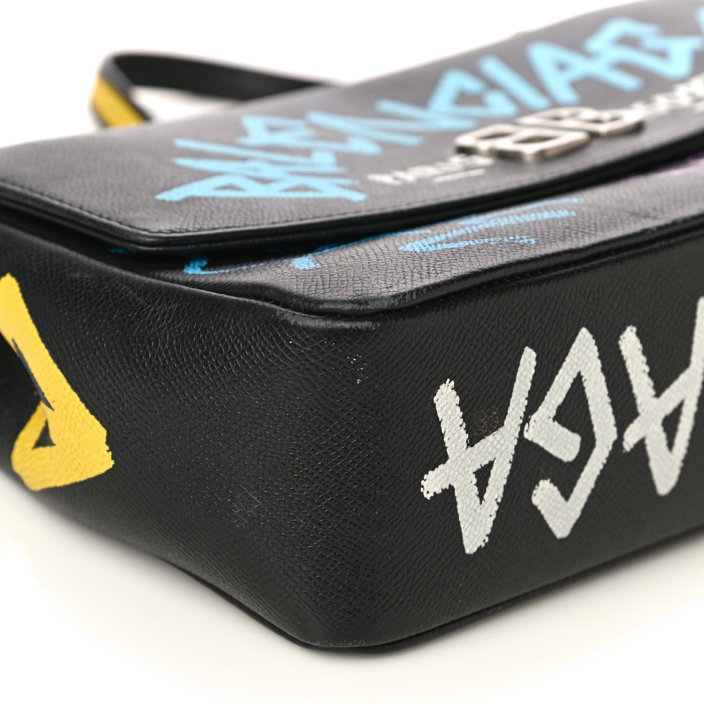 Grained Calfskin Graffiti M BB Round Shoulder Bag Black Multicolor