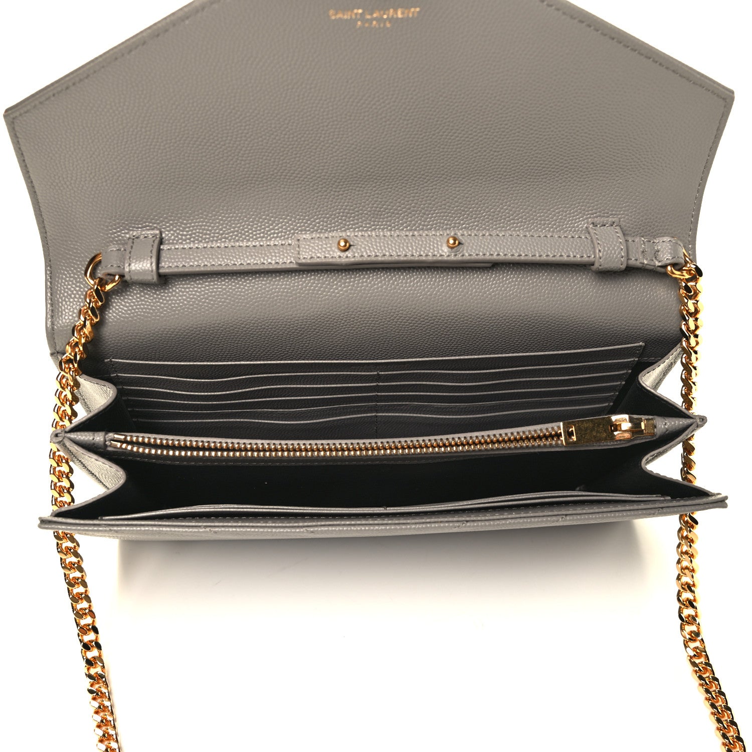 Saint Laurent Grain De Poudre Matelasse Chevron Monogram Chain Wallet Coal 4 of 4