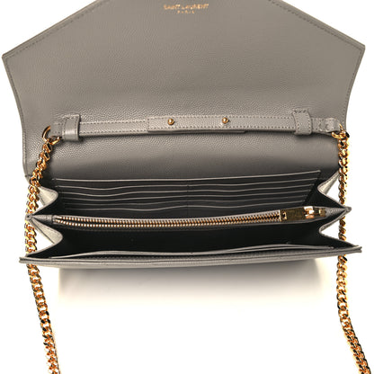 Saint Laurent Grain De Poudre Matelasse Chevron Monogram Chain Wallet Coal 4 of 4