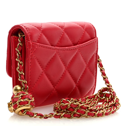 Chanel Lambskin Quilted Pearl Crush Card Holder With Chain Red 3 of 10