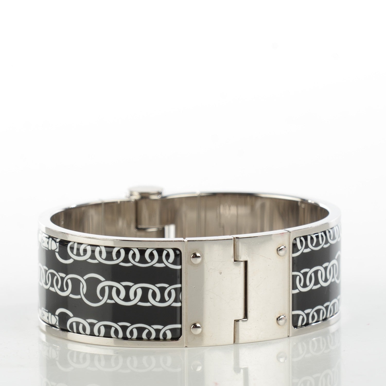 Hermes Enamel Printed Wide Balades Equestres Hinged Bracelet S Black 3 of 6