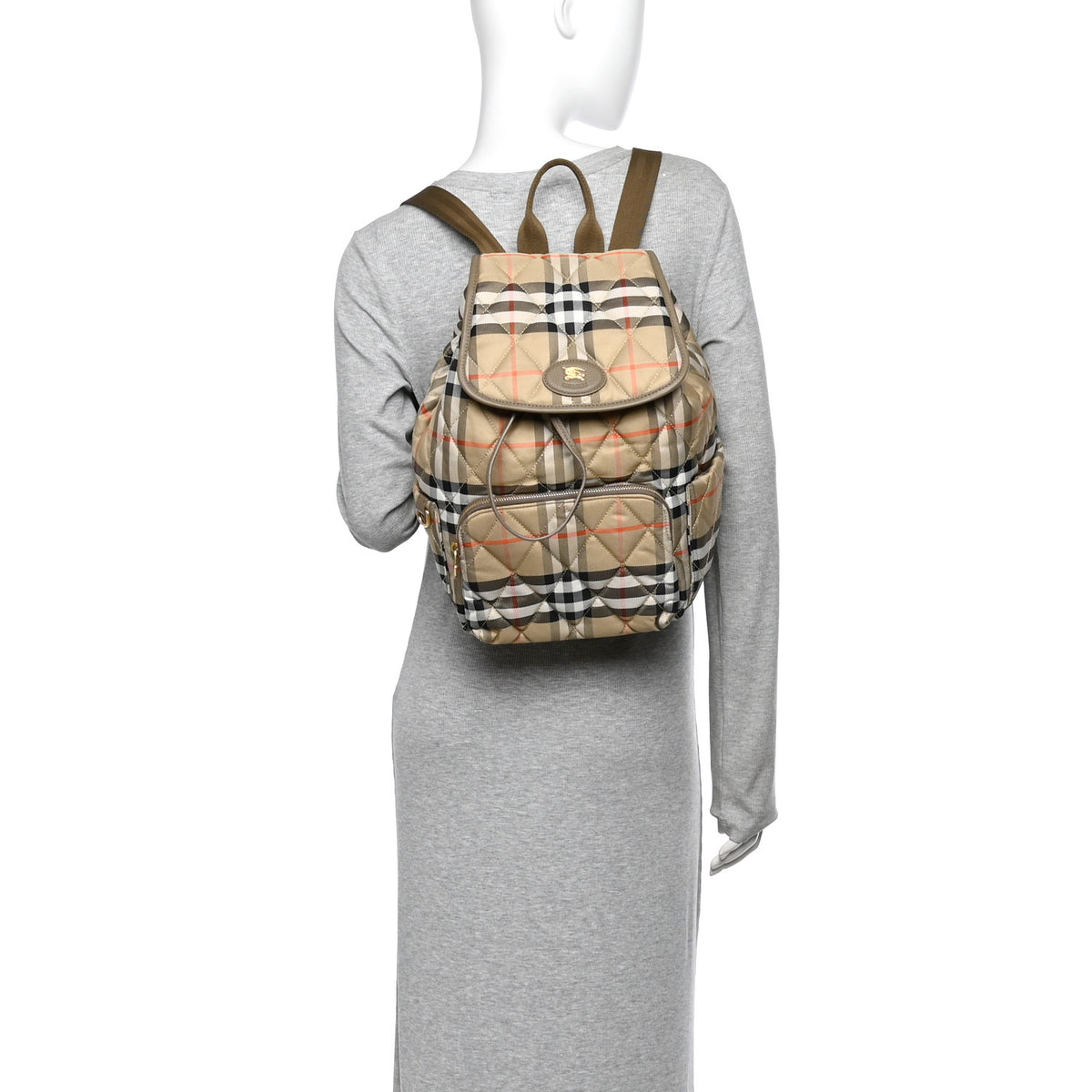 Nylon Check Horseshoe Backpack Sand Beige