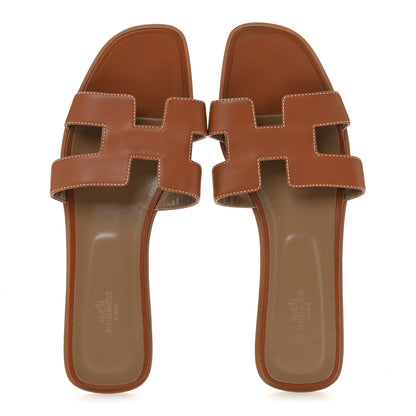 Hermes Box Calfskin Oran Sandals 42 Gold 2 of 9