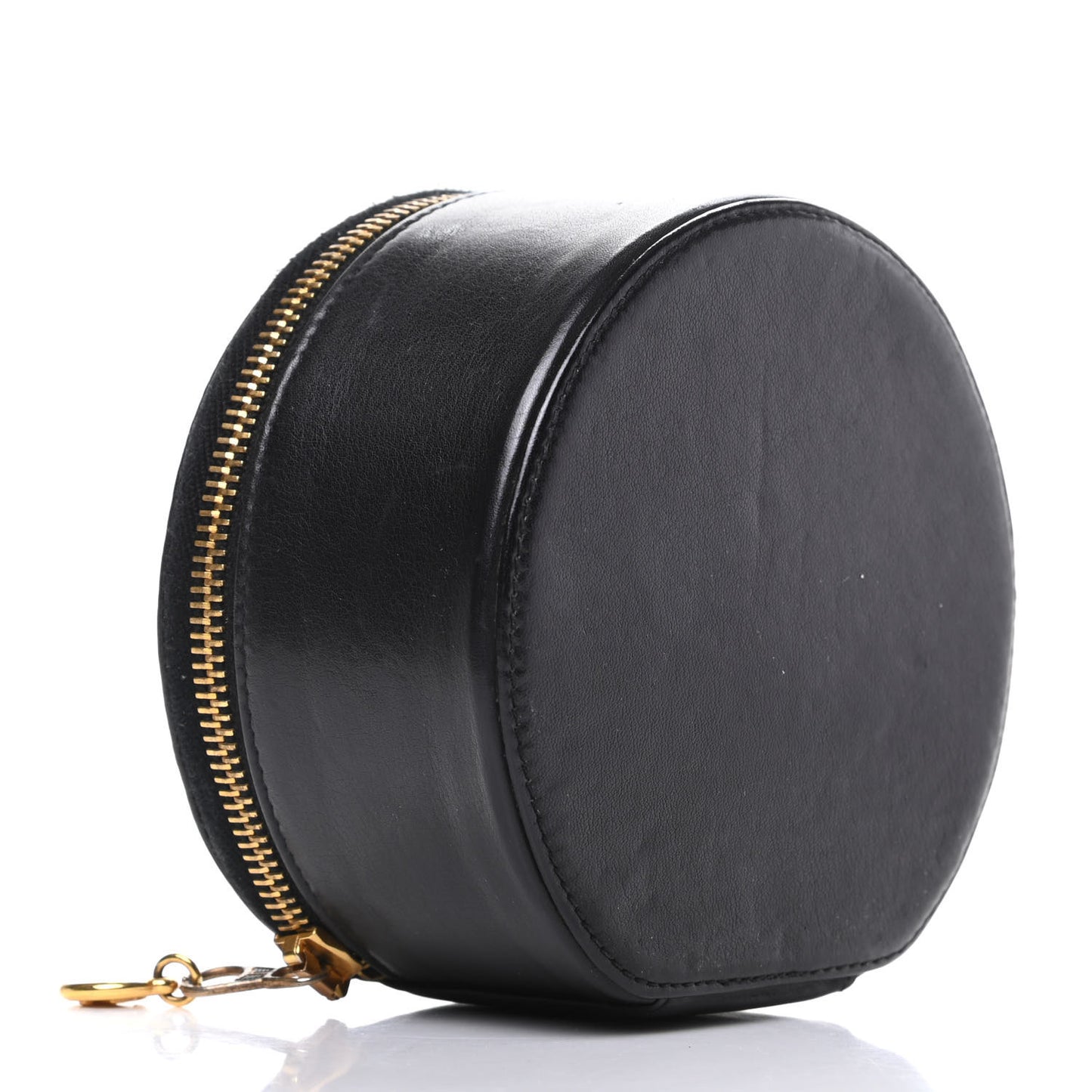Lambskin Round Jewelry Travel Case Black