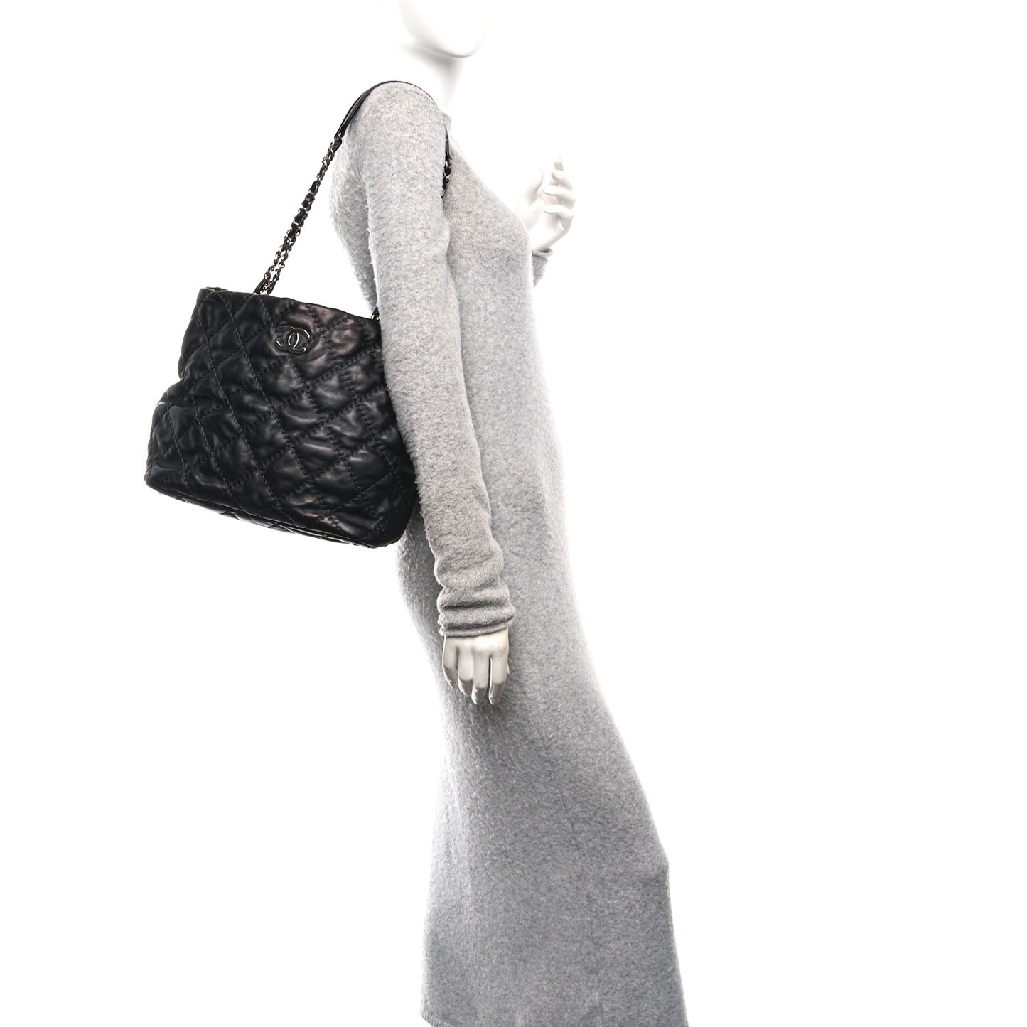 Calfskin Contrast Stitch Tote Black