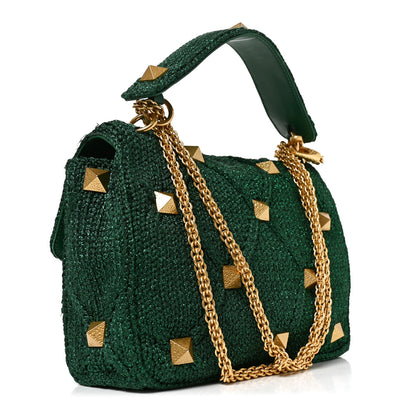 Valentino Garavani Metallic Woven Lurex Large Roman Stud Shoulder Bag Jungle 3 of 10