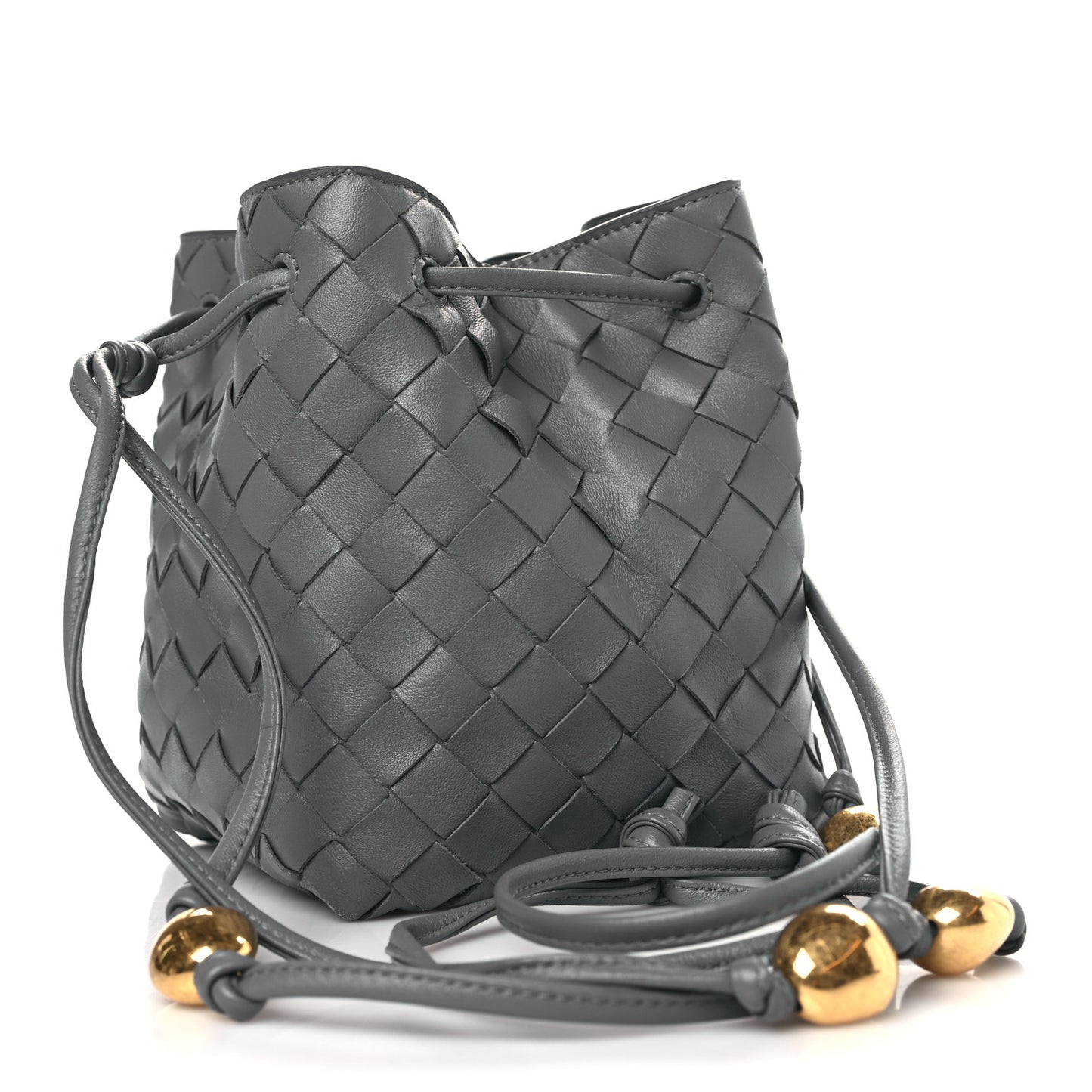 Nappa Intrecciato Small Drawstring Bucket Bag Thunder