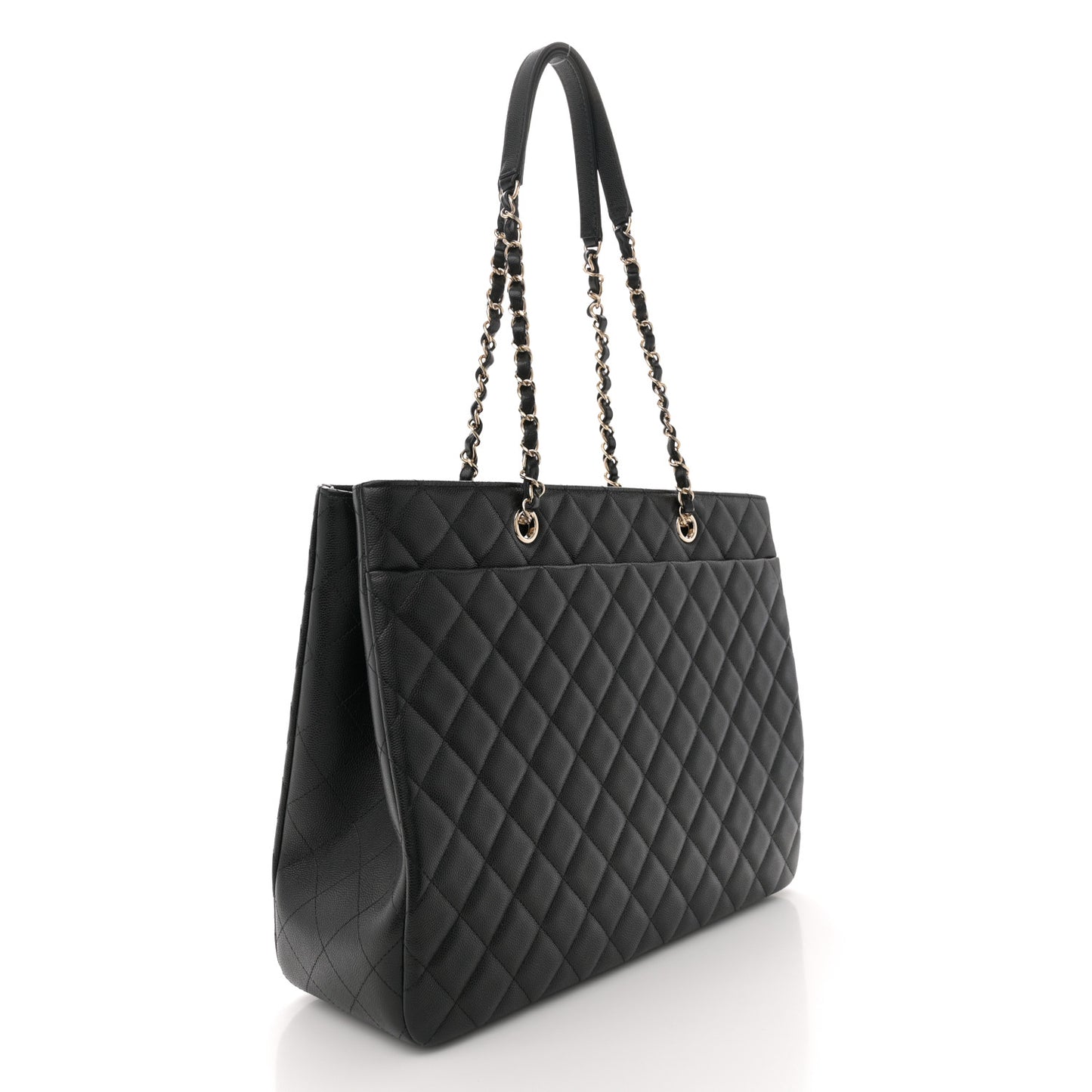 Caviar Quilted Large Shopping Tote Black