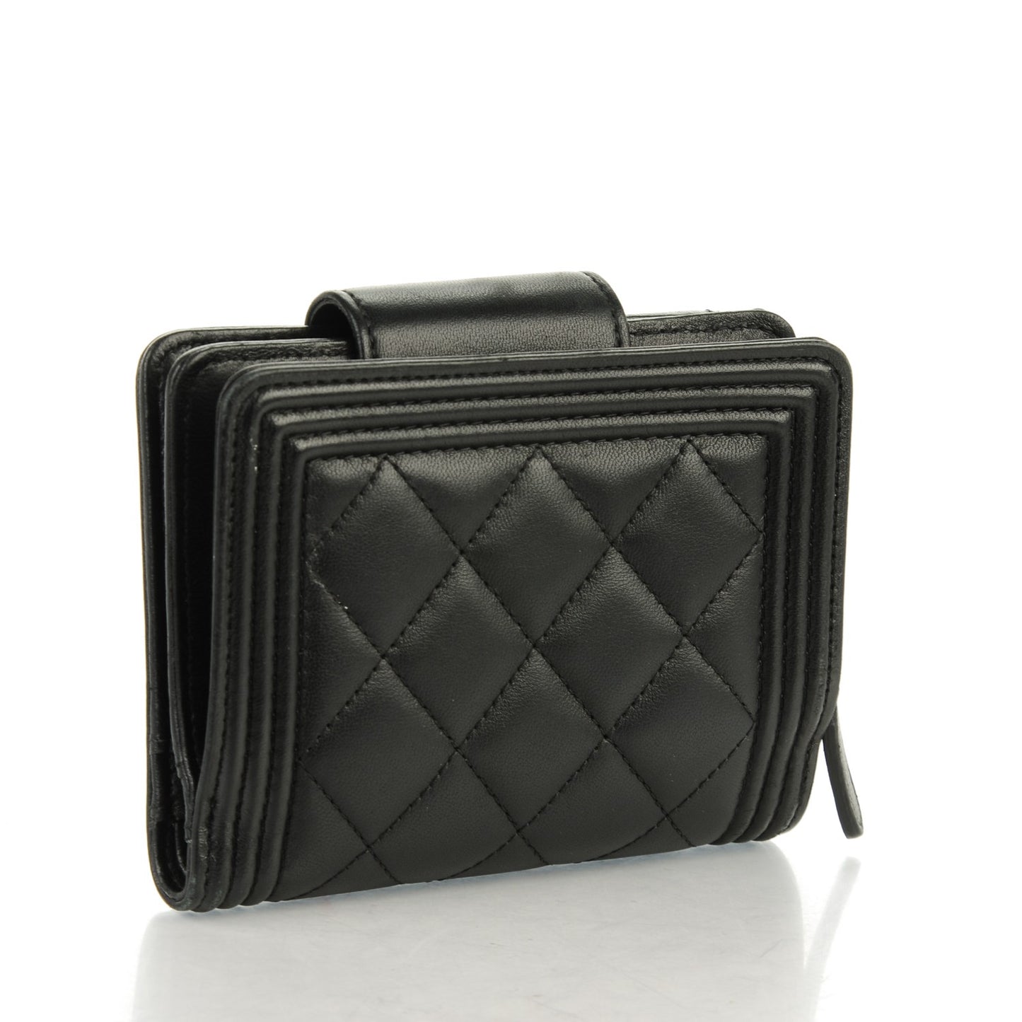 Lambskin Quilted Boy Zipped Pocket Wallet Black