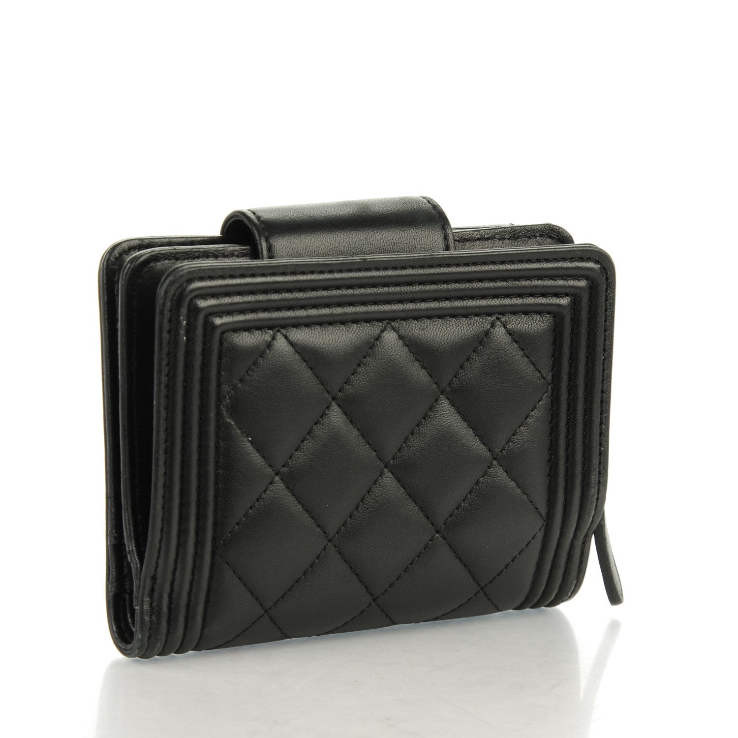 Chanel Lambskin Quilted Boy Zipped Pocket Wallet Black 3 of 9