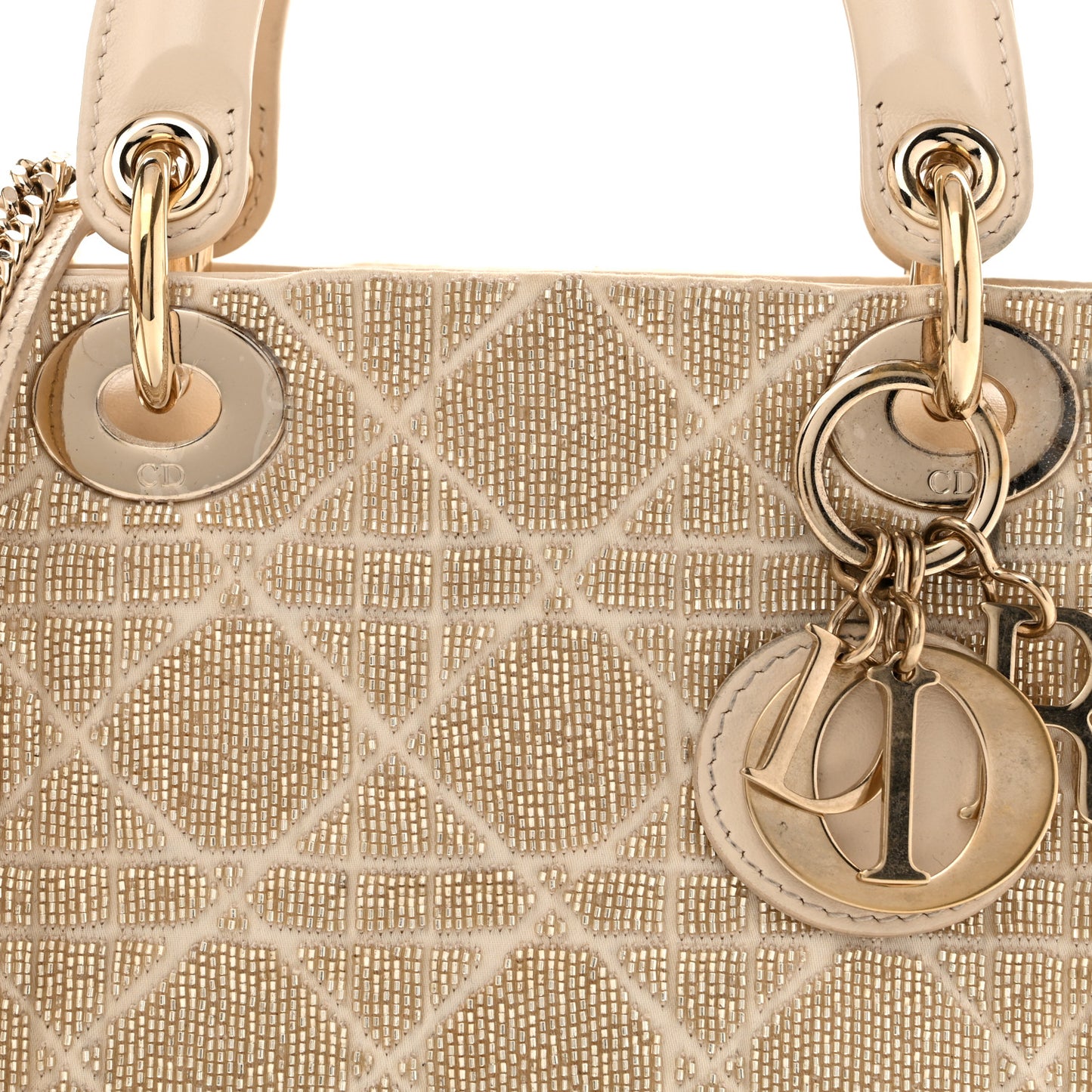 Lambskin Cannage Beaded Embroidered Mini Lady Dior Caramel Beige