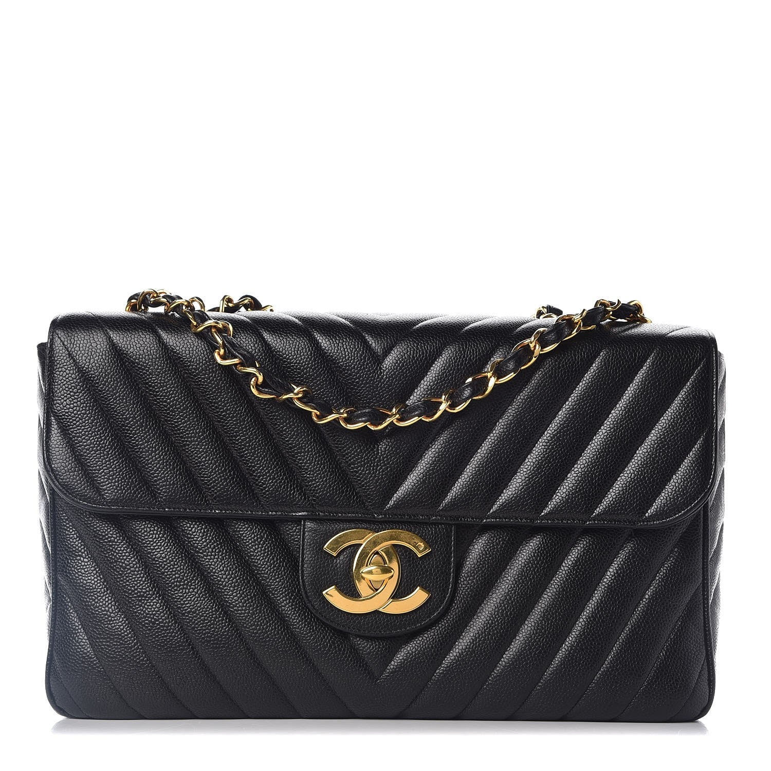Chanel Caviar Chevron Quilted Maxi Single Flap Black 1 of 15