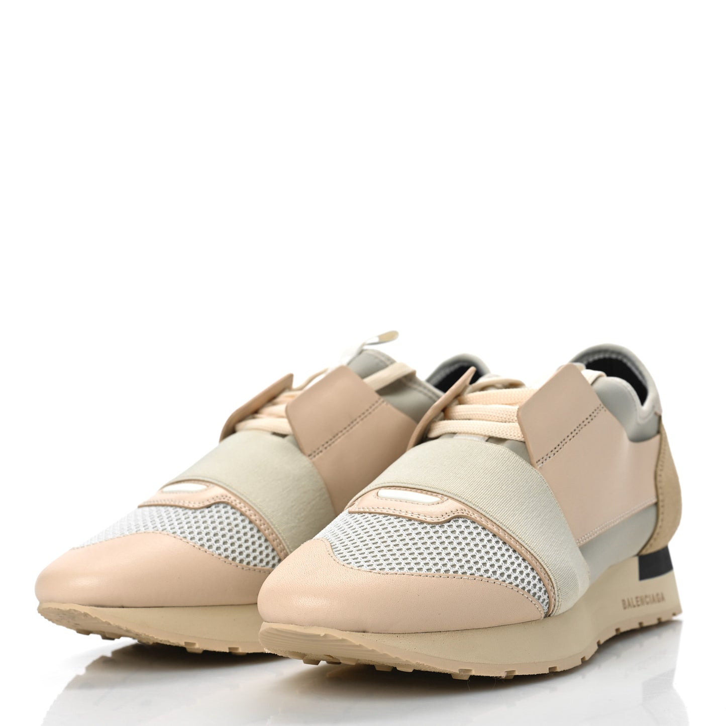 Mesh Calfskin Neoprene Suede Womens Race Runner Sneakers 39 White Black Craie Beige