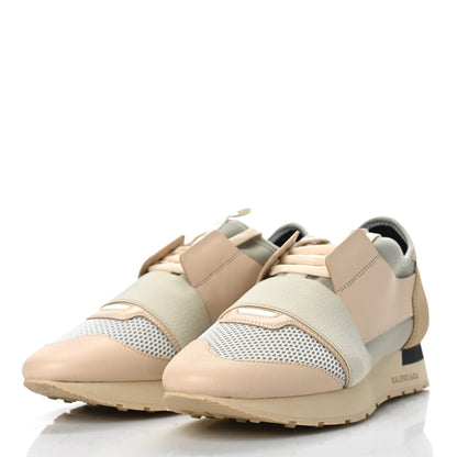 Balenciaga Mesh Calfskin Neoprene Suede Womens Race Runner Sneakers 39 White Black Craie Beige 4 of 10