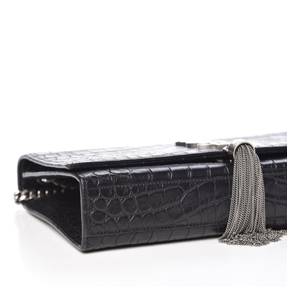 Saint Laurent Calfskin Crocodile Embossed Medium Classic Monogram Kate Tassel Satchel Black 5 of 9