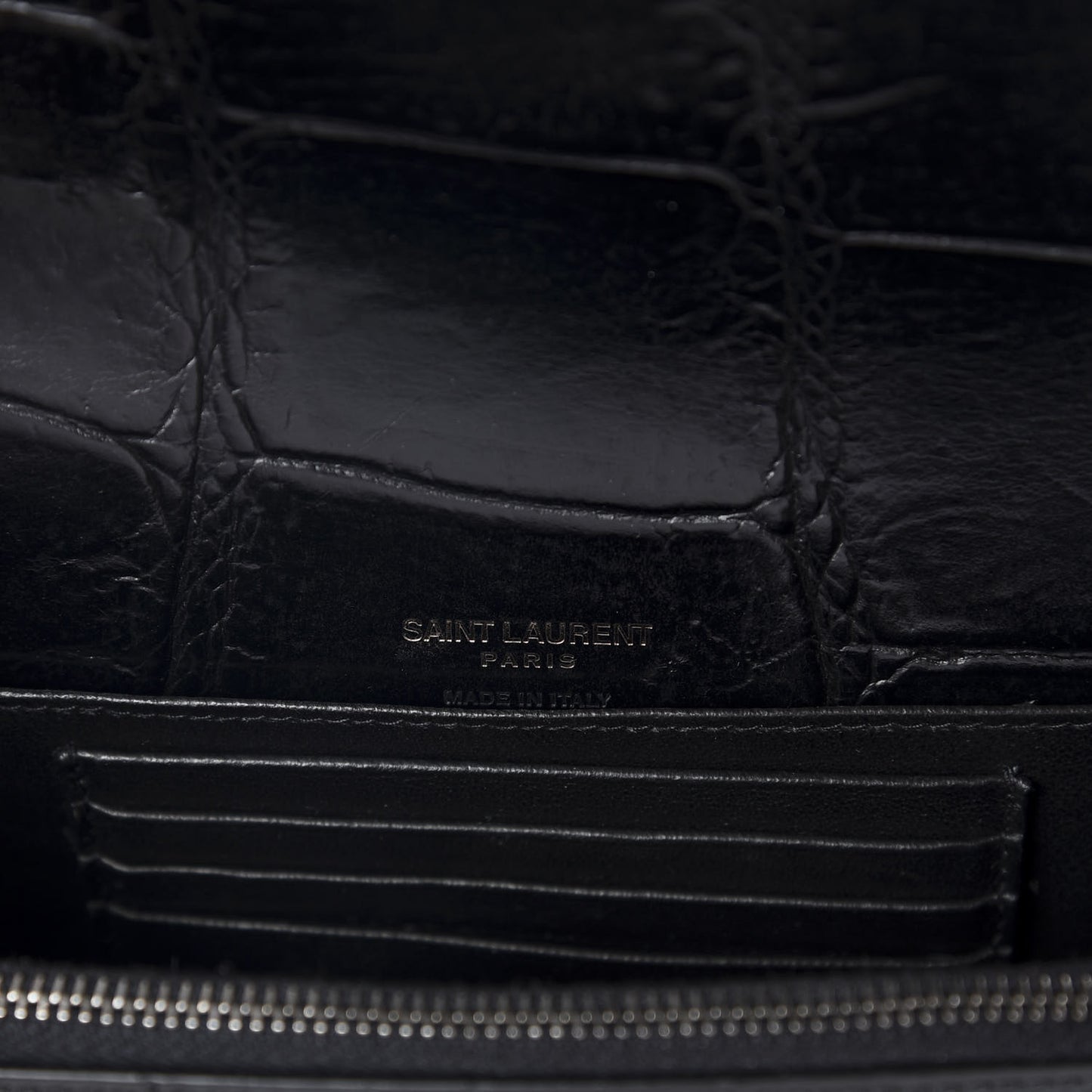 Calfskin Crocodile Embossed Monogram Kate Belt Bag Black