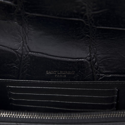 Saint Laurent Calfskin Crocodile Embossed Monogram Kate Belt Bag Black 6 of 9