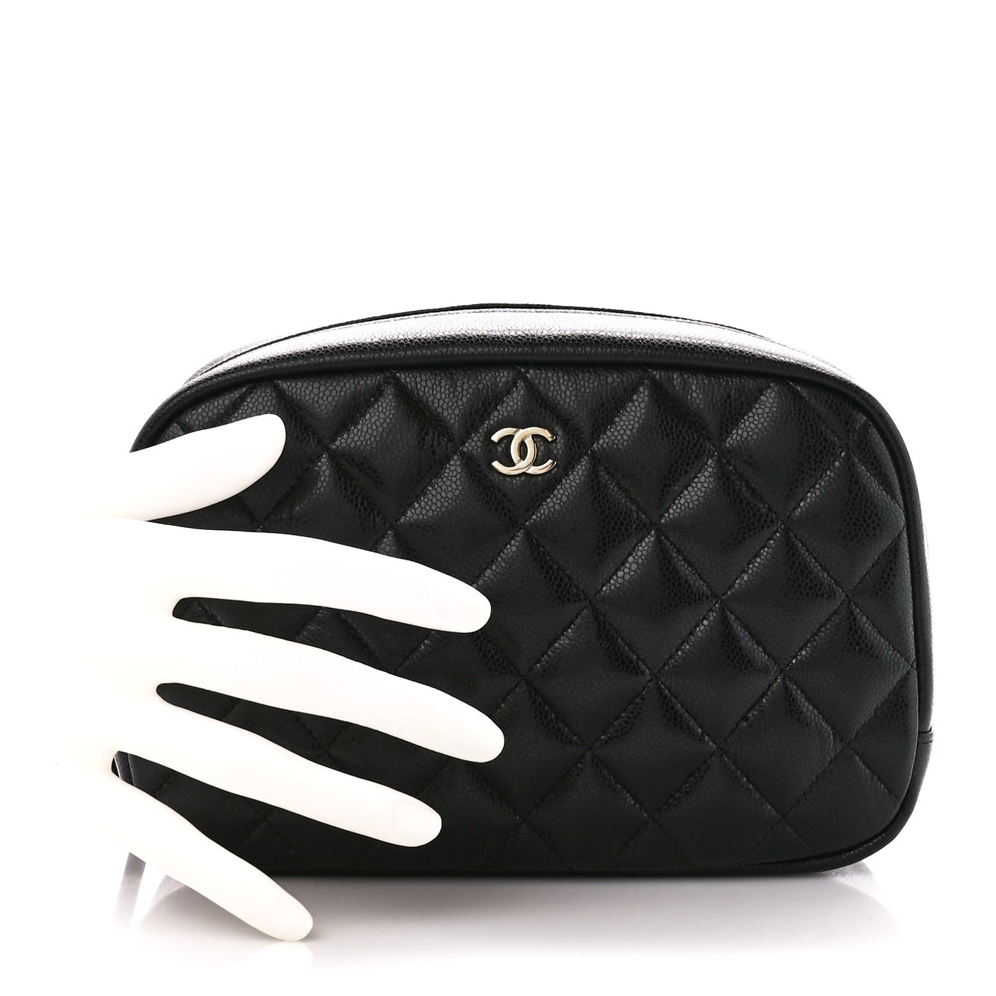 Caviar Quilted Medium Curvy Pouch Cosmetic Case Black