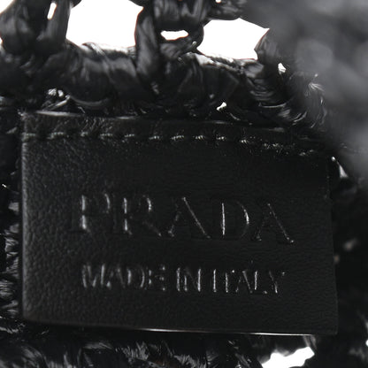 Prada Yarn Raffia Effect Crochet Logo Embroidered Tote Bag Black 6 of 10