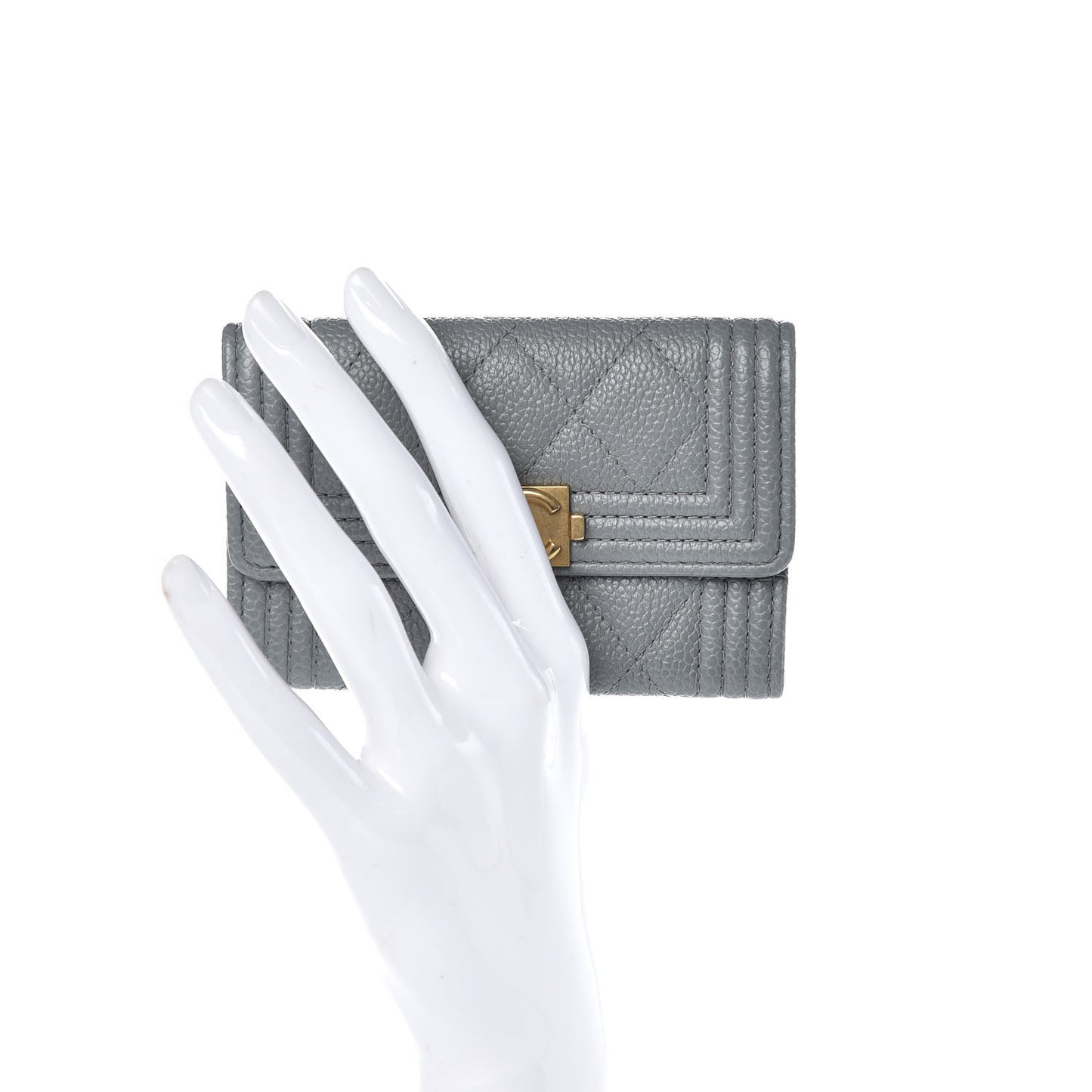 Caviar Quilted Boy Flap Card Holder Flap Grey