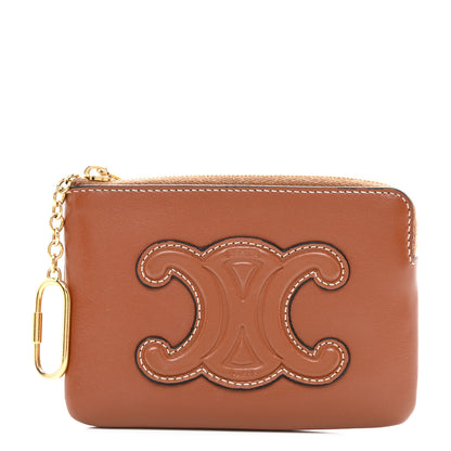 Celine Smooth Calfskin Cuir Triomphe Coin and Card Pouch With Hook Tan 1 of 7