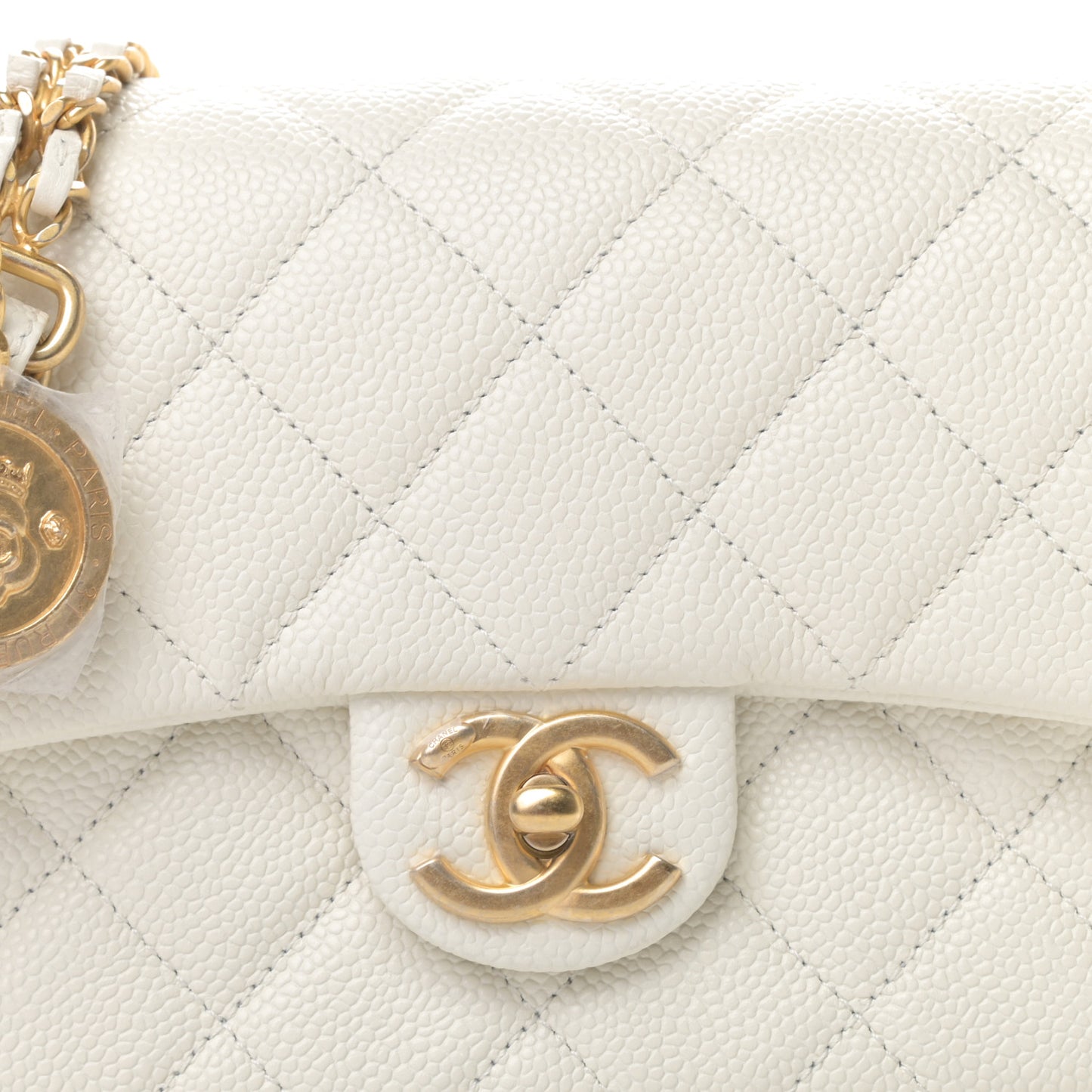Caviar Quilted Mini Chain Soul Flap White