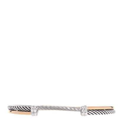 David Yurman Sterling Silver 18K Yellow Gold 3mm Crossover Cuff Bracelet 3 of 4