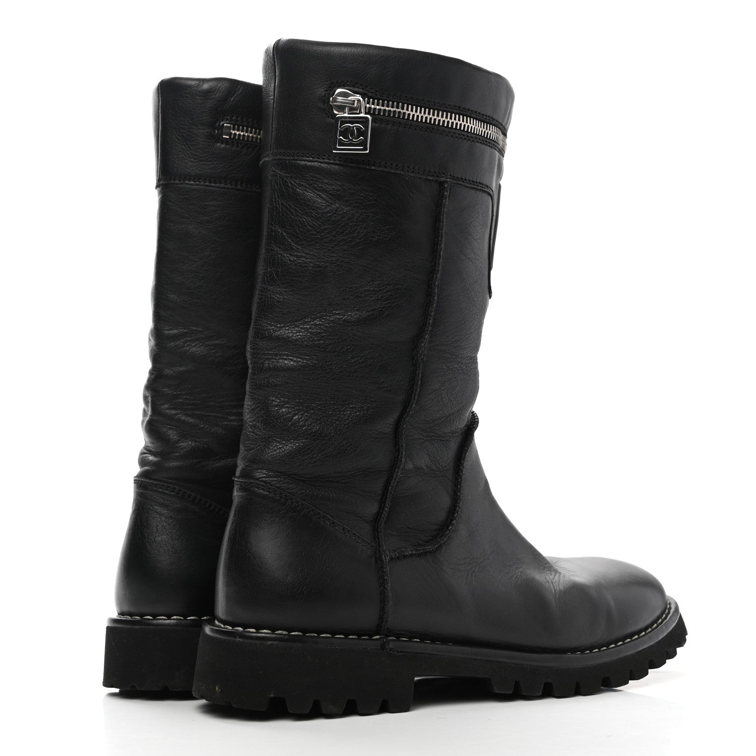 Chanel Calfskin Motorcycle Zipper Boots 38.5 Black 4 of 8