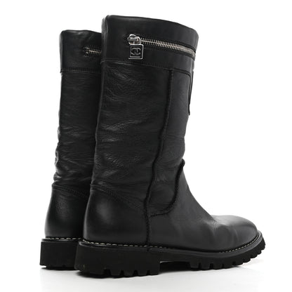 Chanel Calfskin Motorcycle Zipper Boots 38.5 Black 4 of 8