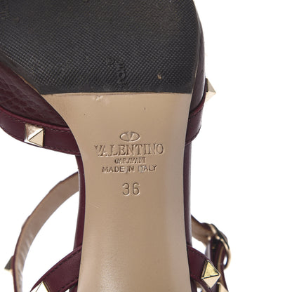 Valentino Garavani Pebbled Calfskin Rockstud Ankle Strap Low Heel Pumps 36 Rubin 6 of 9