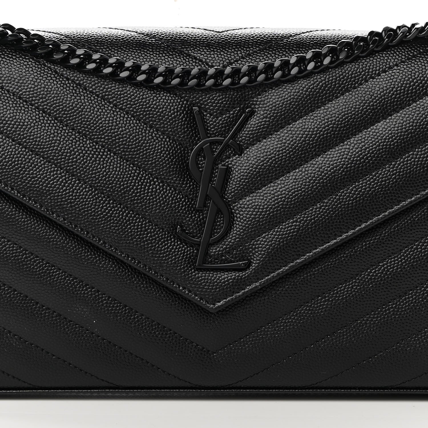Saint Laurent Grain De Poudre Matelasse Chevron Monogram Chain Wallet Black 7 of 9