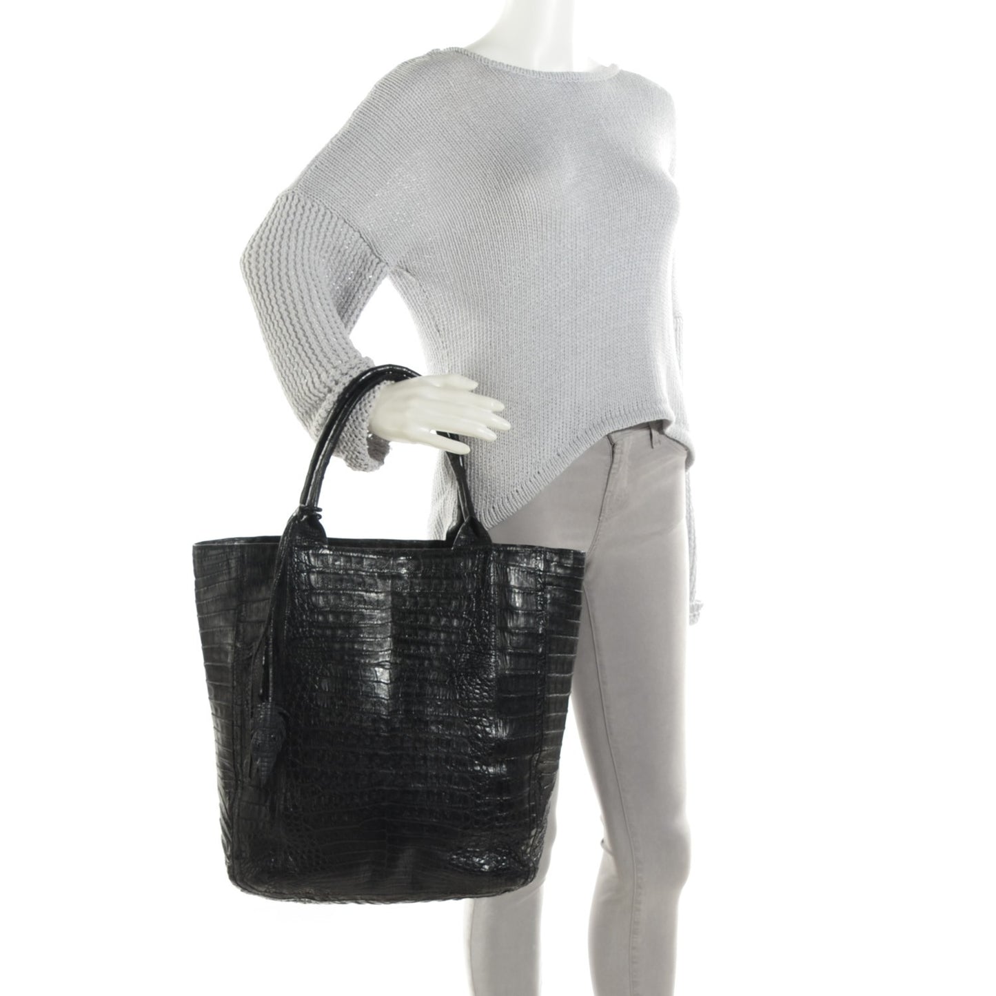 Crocodile Large Leaf Tote Black