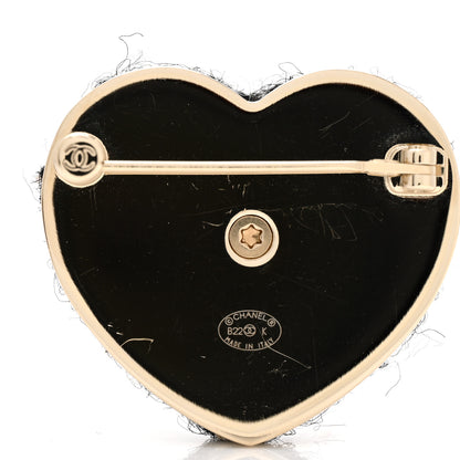 Chanel Tweed CC Heart Brooch Ivory Black Gold 5 of 6