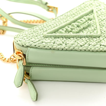 Prada Raffia Calfskin Crochet Logo Embroidered Mini Triangle Crossbody Pouch Acqua 12 of 12
