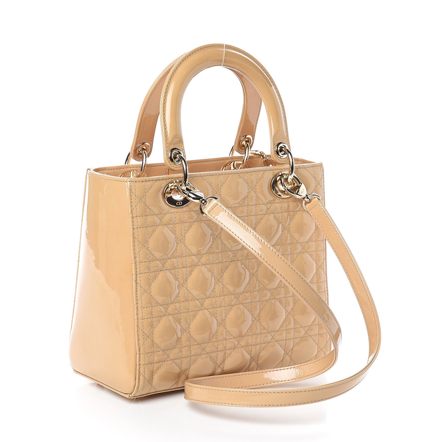 Patent Cannage Medium Lady Dior Beige