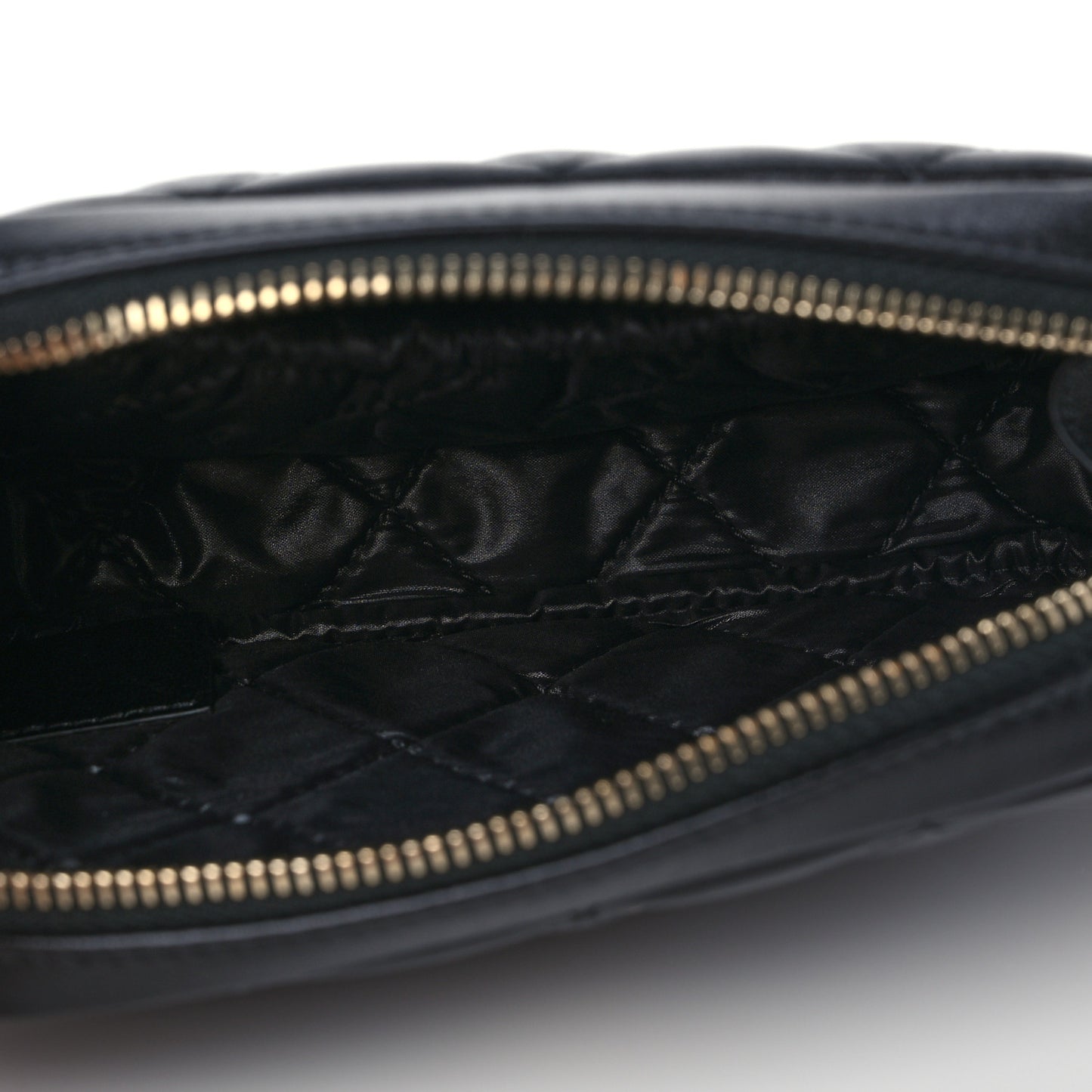 Lambskin Quilted Small Curvy Pouch Cosmetic Case Black